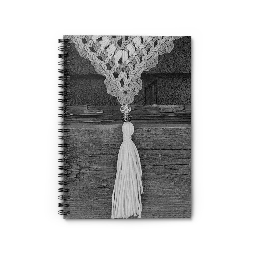 Boho Tassel Spiral Notebook — Rustic Crochet Cover, Ruled Journal for Notes & Sketches