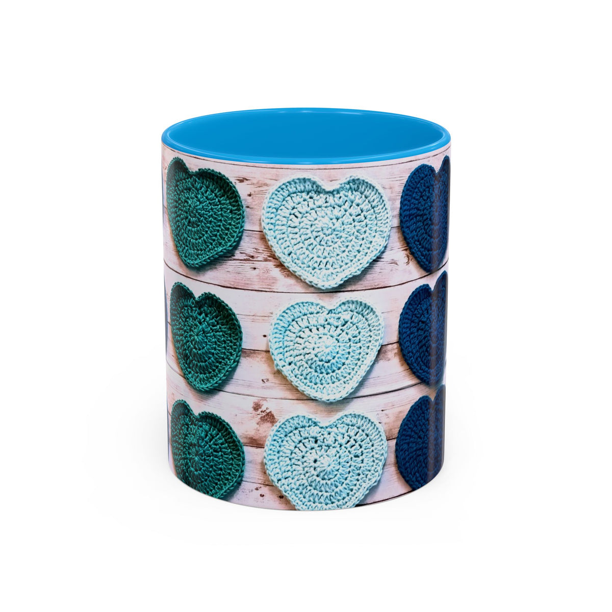 Blue Crochet Heart Mug — Colorful 11oz/15oz Ceramic Coffee Cup