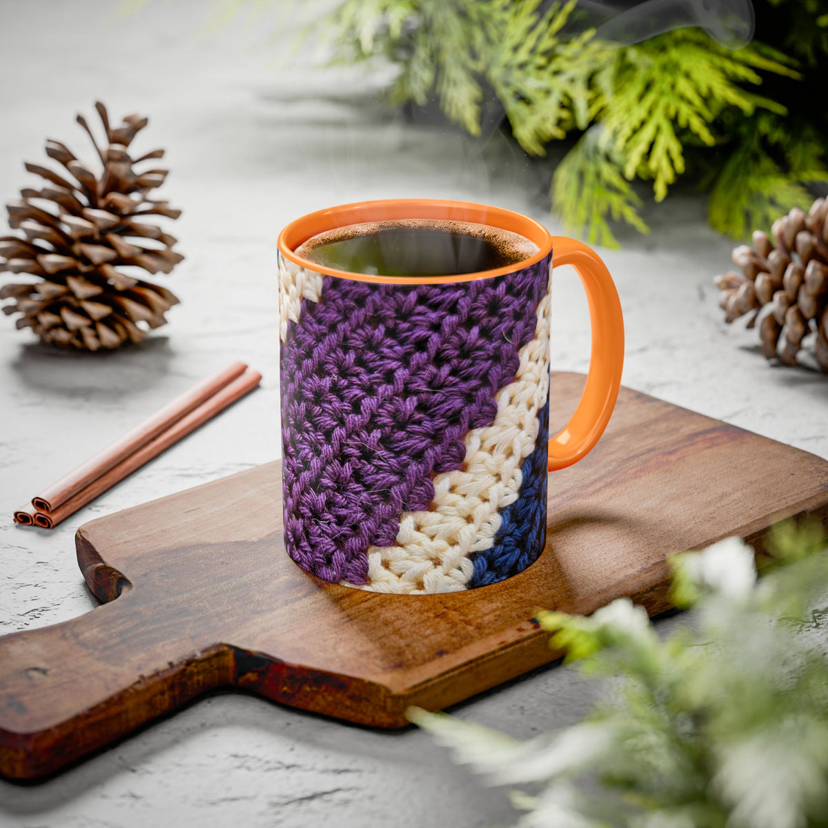 Cozy Crochet Pattern Coffee Mug — Colorful 11oz & 15oz Ceramic