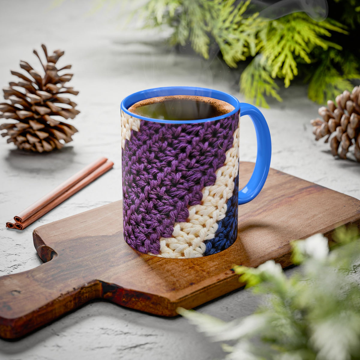 Cozy Crochet Pattern Coffee Mug — Colorful 11oz & 15oz Ceramic