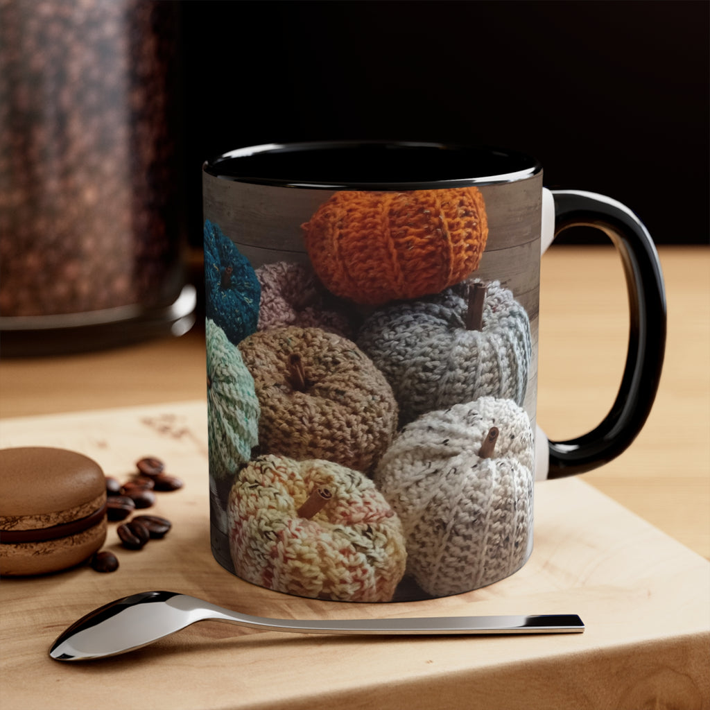 Crocheted Pumpkin Accent Mug — Cozy Fall Coffee Cup