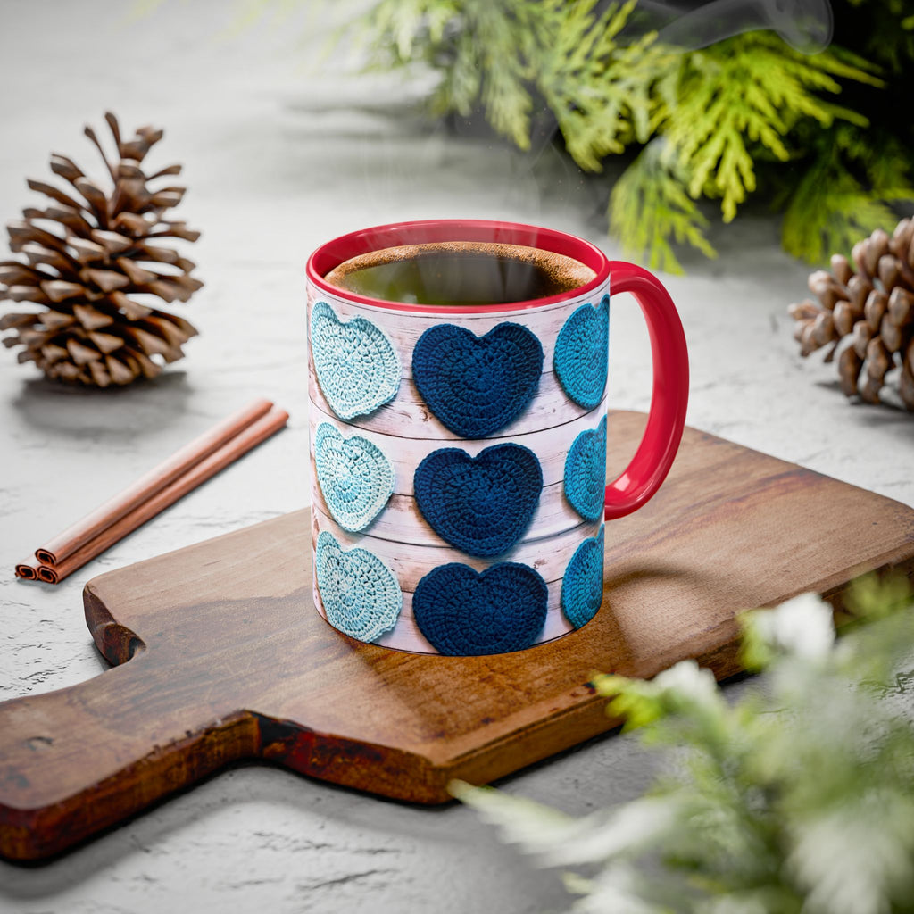 Blue Crochet Heart Mug — Colorful 11oz/15oz Ceramic Coffee Cup