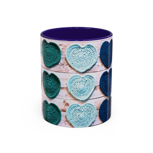 Blue Crochet Heart Mug — Colorful 11oz/15oz Ceramic Coffee Cup