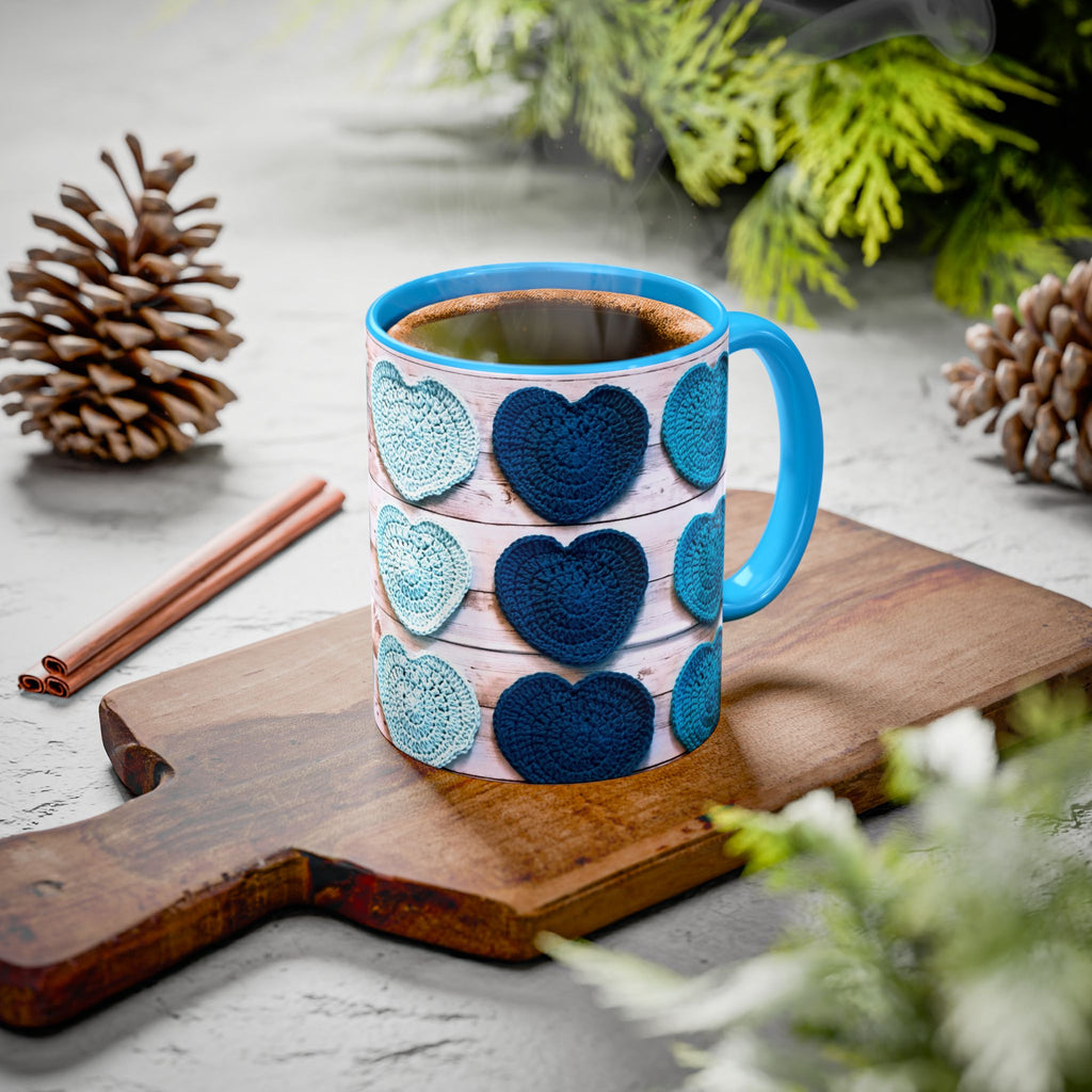 Blue Crochet Heart Mug — Colorful 11oz/15oz Ceramic Coffee Cup