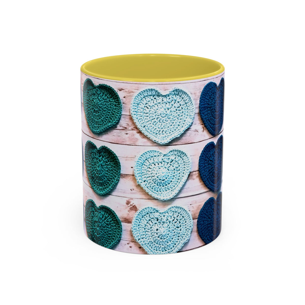 Blue Crochet Heart Mug — Colorful 11oz/15oz Ceramic Coffee Cup