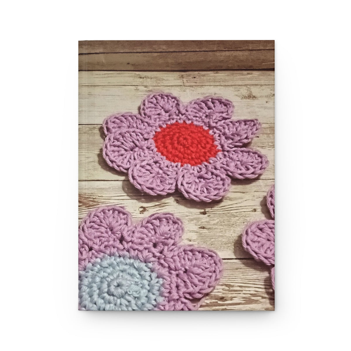 Crochet Flower Hardcover Journal — Lined Notebook with Pink Daisy Design