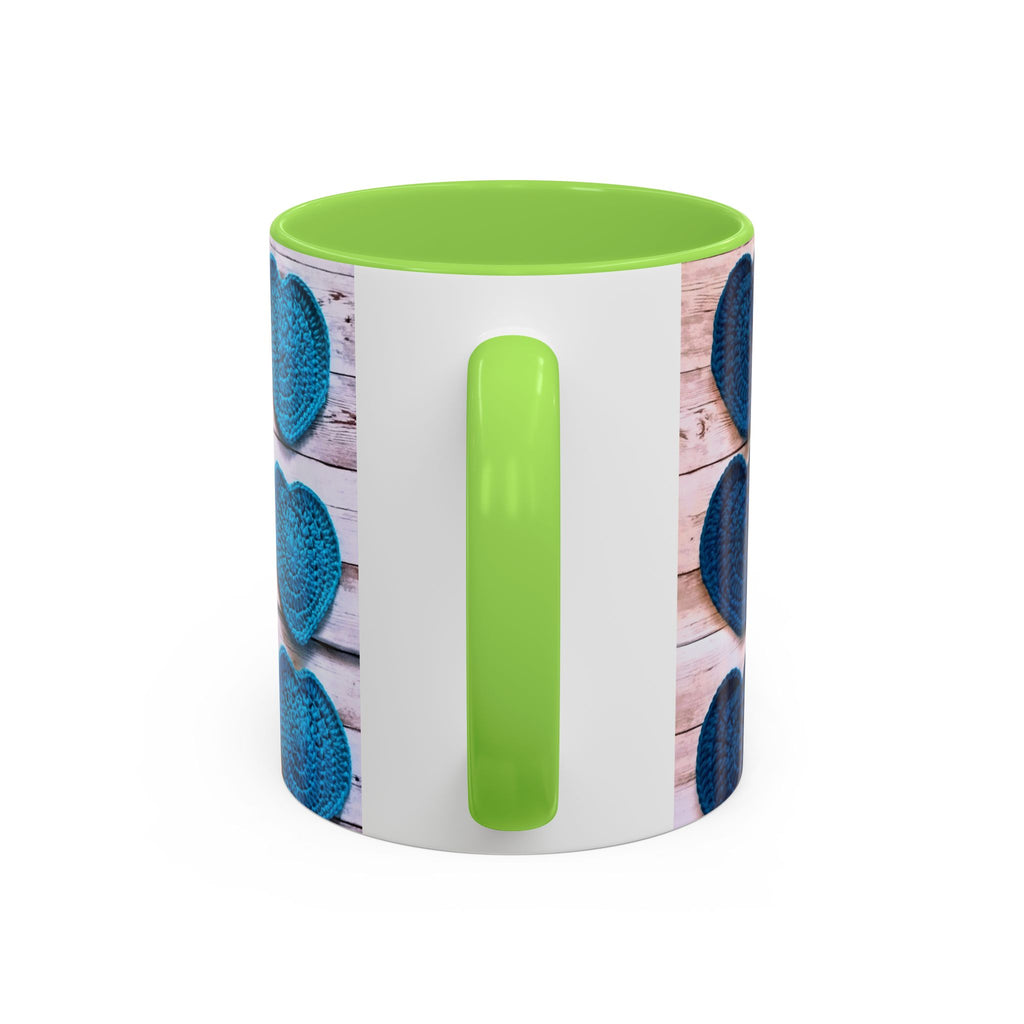 Blue Crochet Heart Mug — Colorful 11oz/15oz Ceramic Coffee Cup