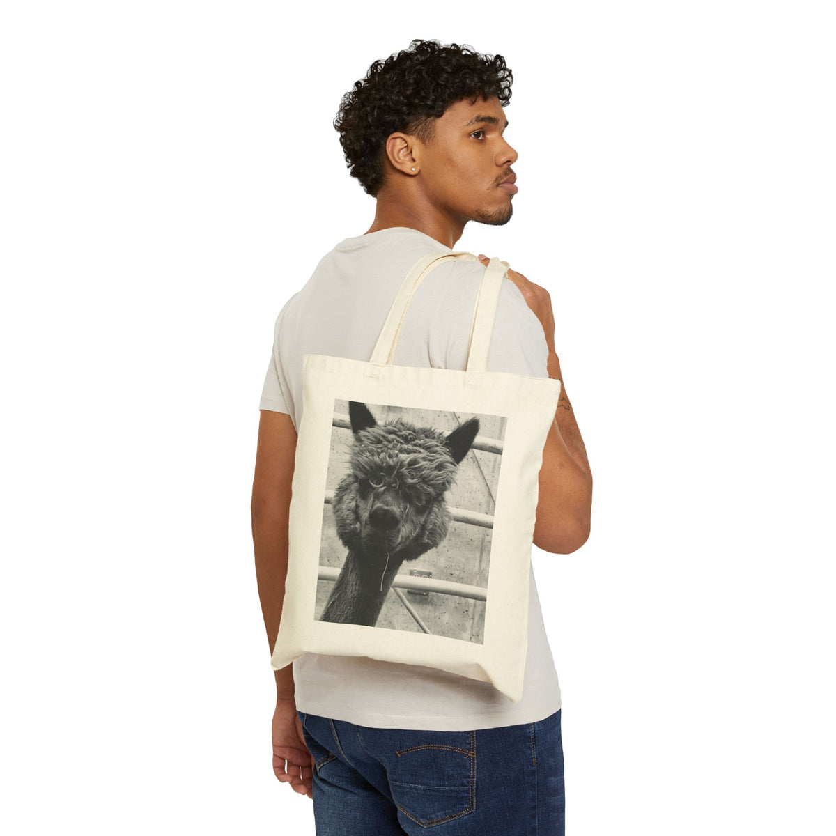 Alpaca Photo Canvas Tote Bag – Vintage Black & White Alpaca LlamaTote