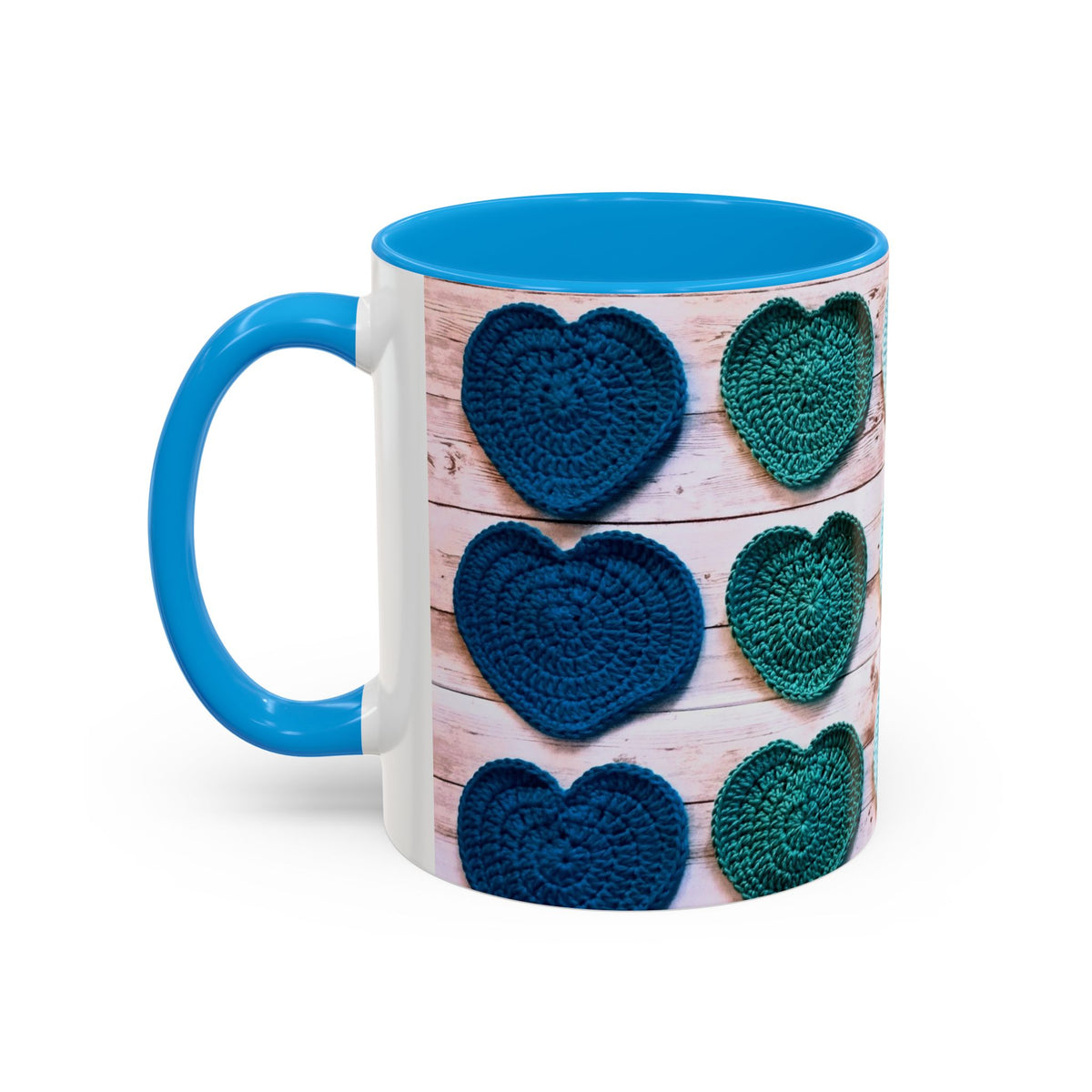 Blue Crochet Heart Mug — Colorful 11oz/15oz Ceramic Coffee Cup