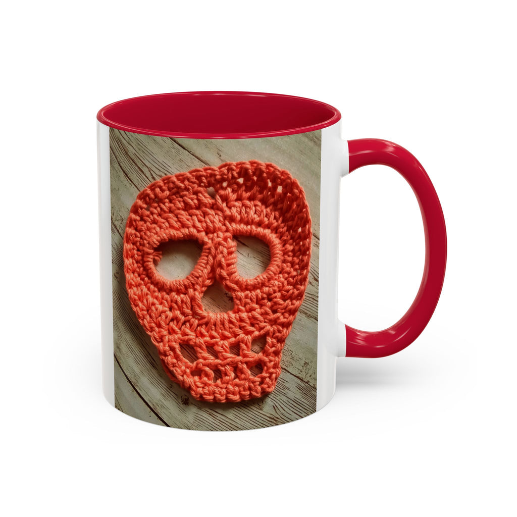 Crochet Skull Mug — Colorful 11oz/15oz Coffee Cup (Orange Day of the Dead Vibe)
