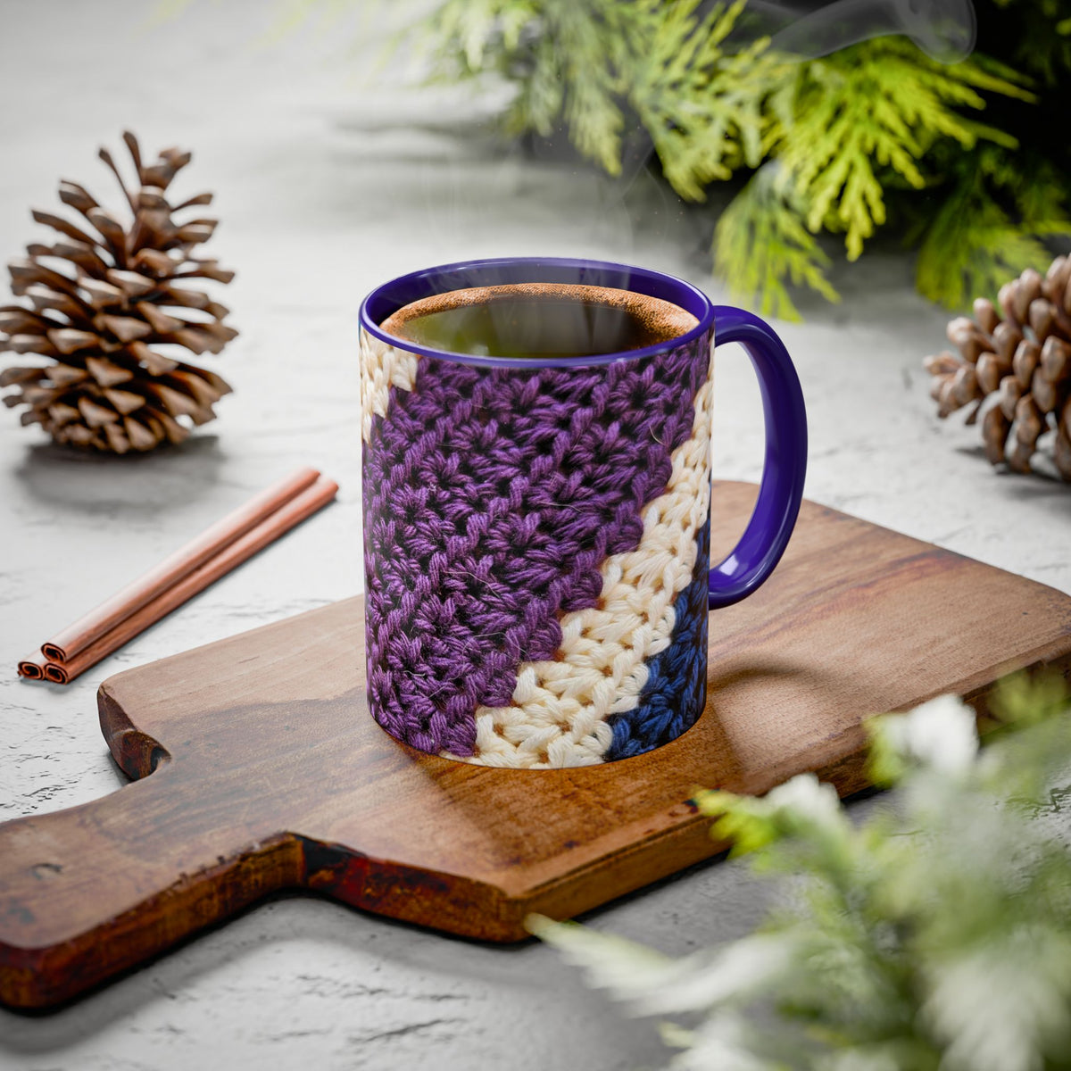 Cozy Crochet Pattern Coffee Mug — Colorful 11oz & 15oz Ceramic