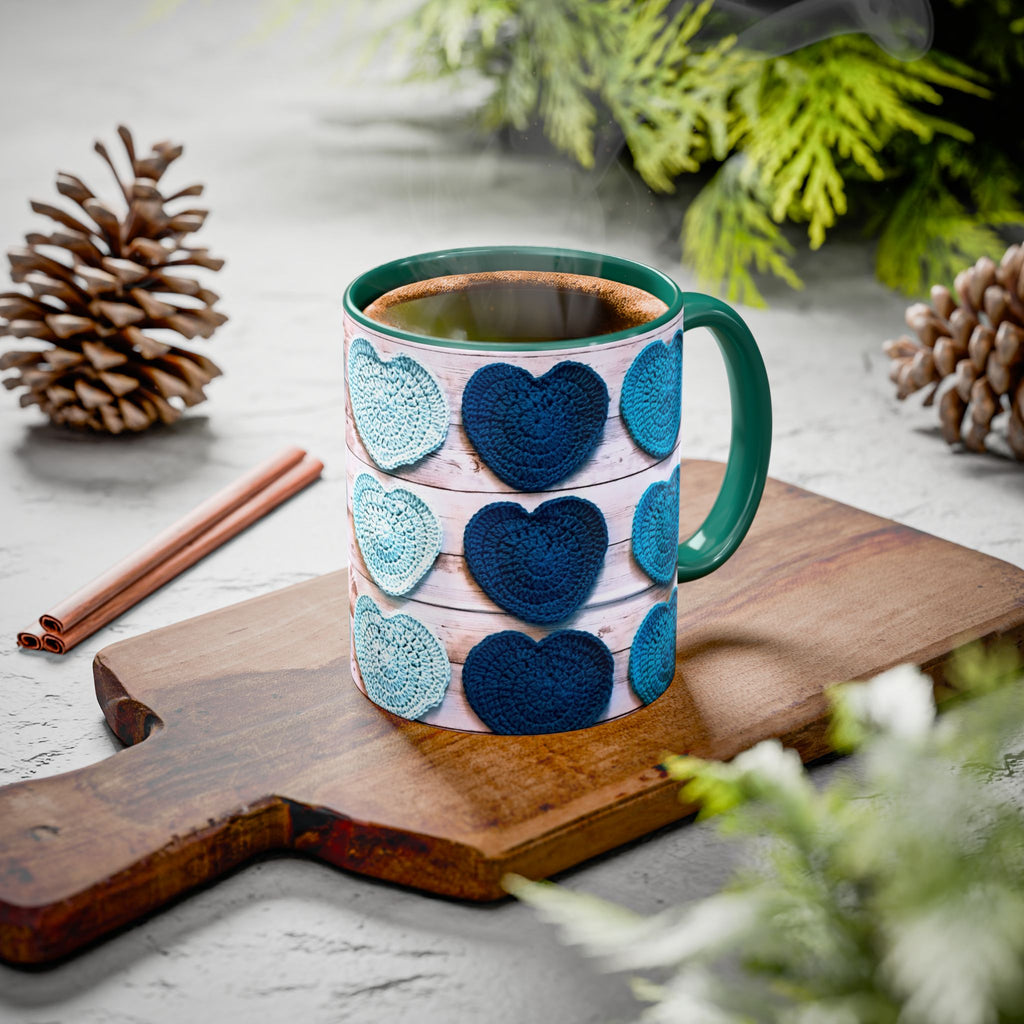 Blue Crochet Heart Mug — Colorful 11oz/15oz Ceramic Coffee Cup