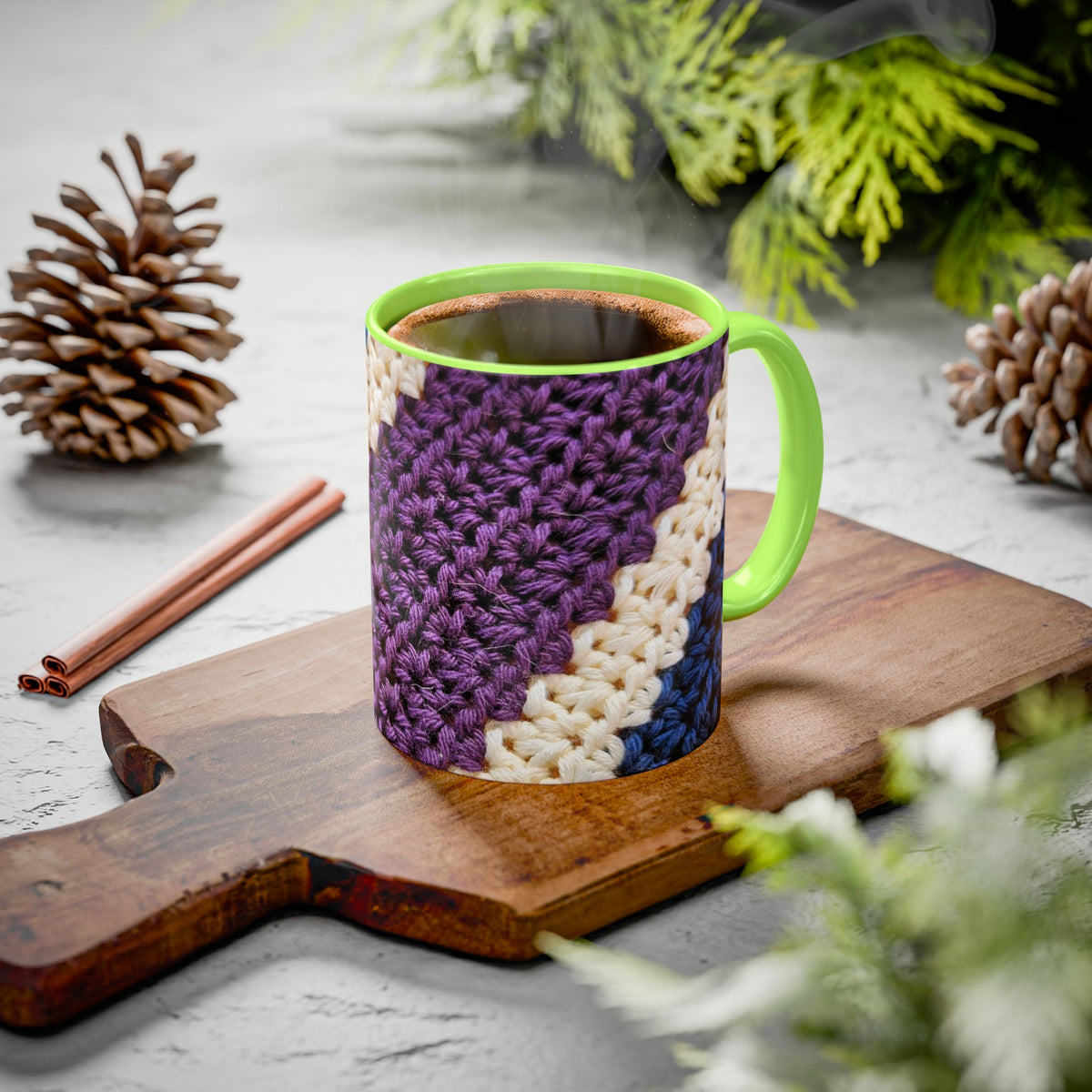 Cozy Crochet Pattern Coffee Mug — Colorful 11oz & 15oz Ceramic