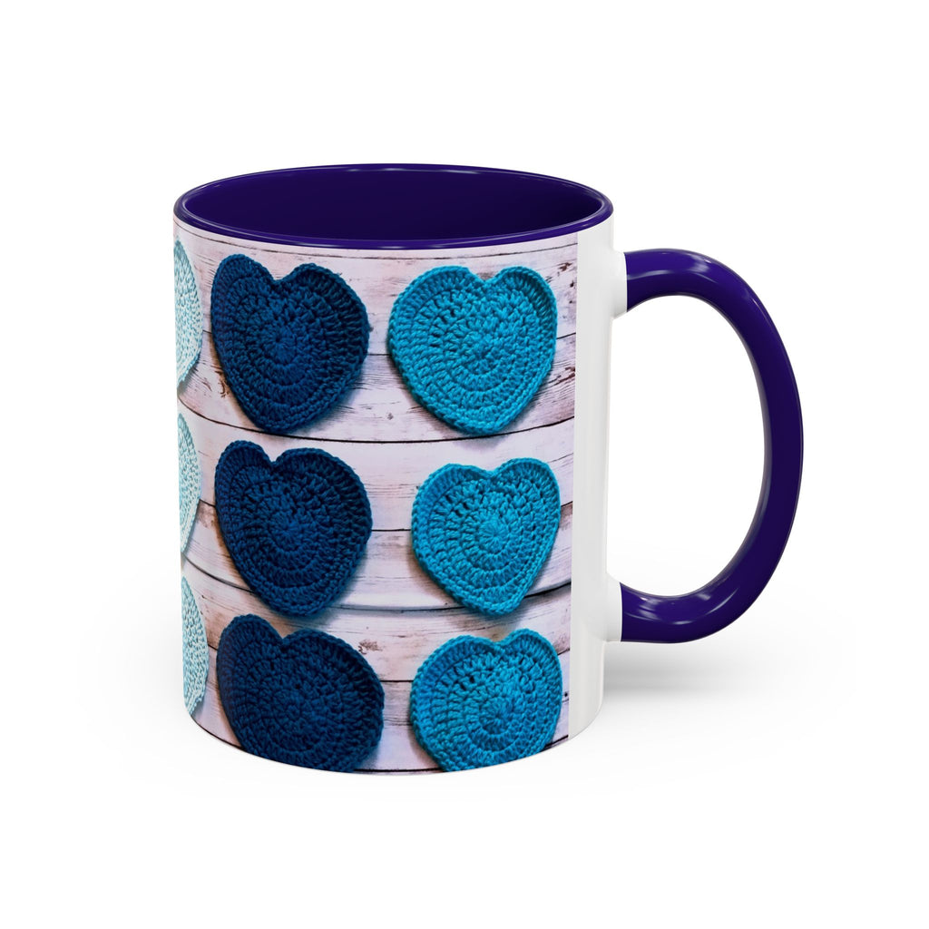 Blue Crochet Heart Mug — Colorful 11oz/15oz Ceramic Coffee Cup
