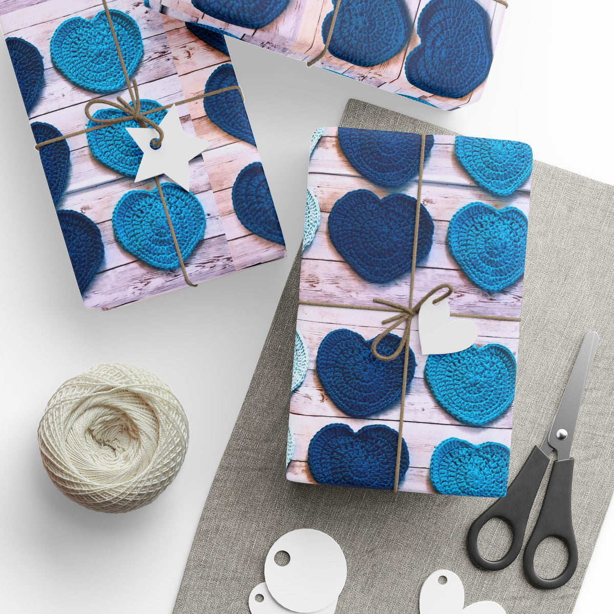 Wrapping Paper - Blue Teal Crochet Heart Pattern Gift Wrap