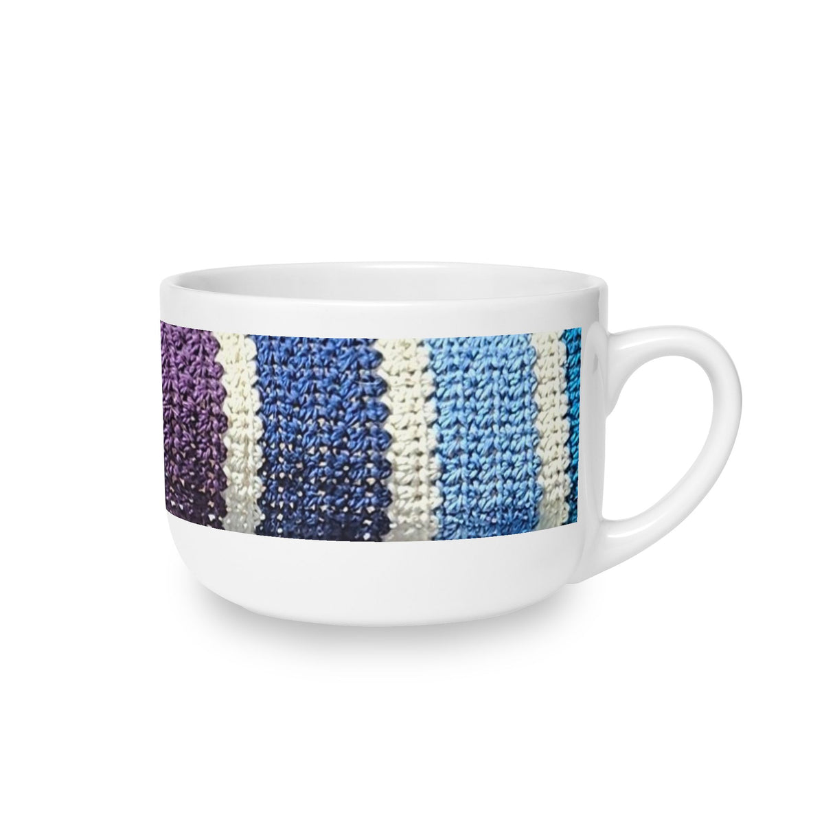 Blue Crochet Stripe Ceramic Latte Mug — 25oz Cozy Oversized Coffee Cup