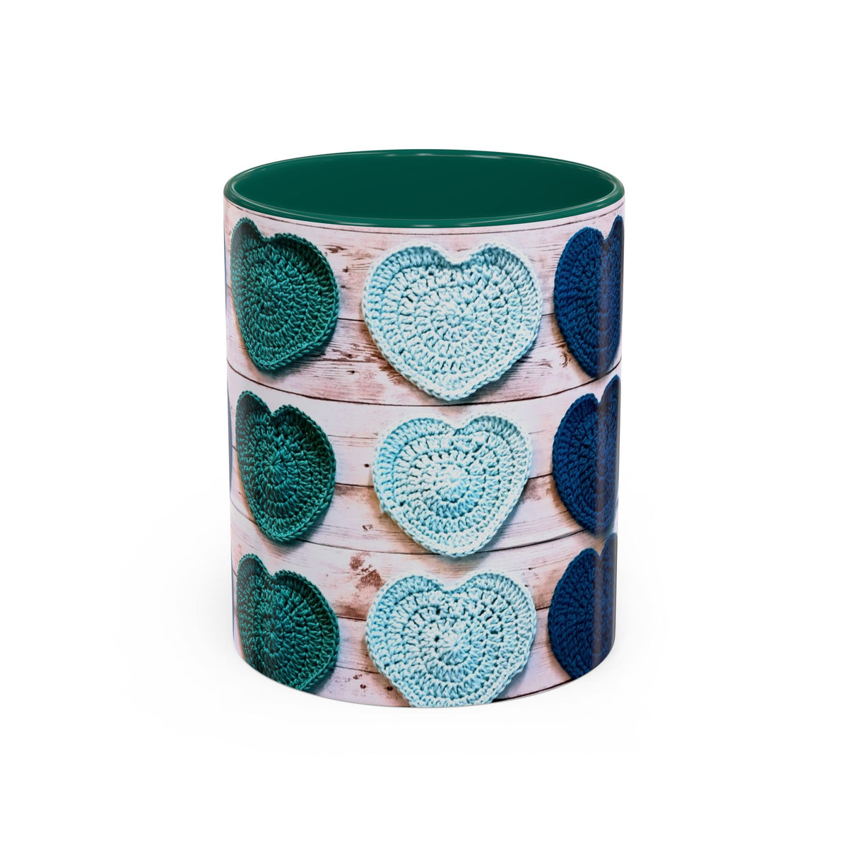 Blue Crochet Heart Mug — Colorful 11oz/15oz Ceramic Coffee Cup