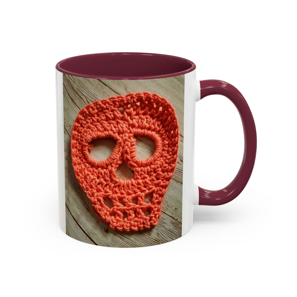 Crochet Skull Mug — Colorful 11oz/15oz Coffee Cup (Orange Day of the Dead Vibe)