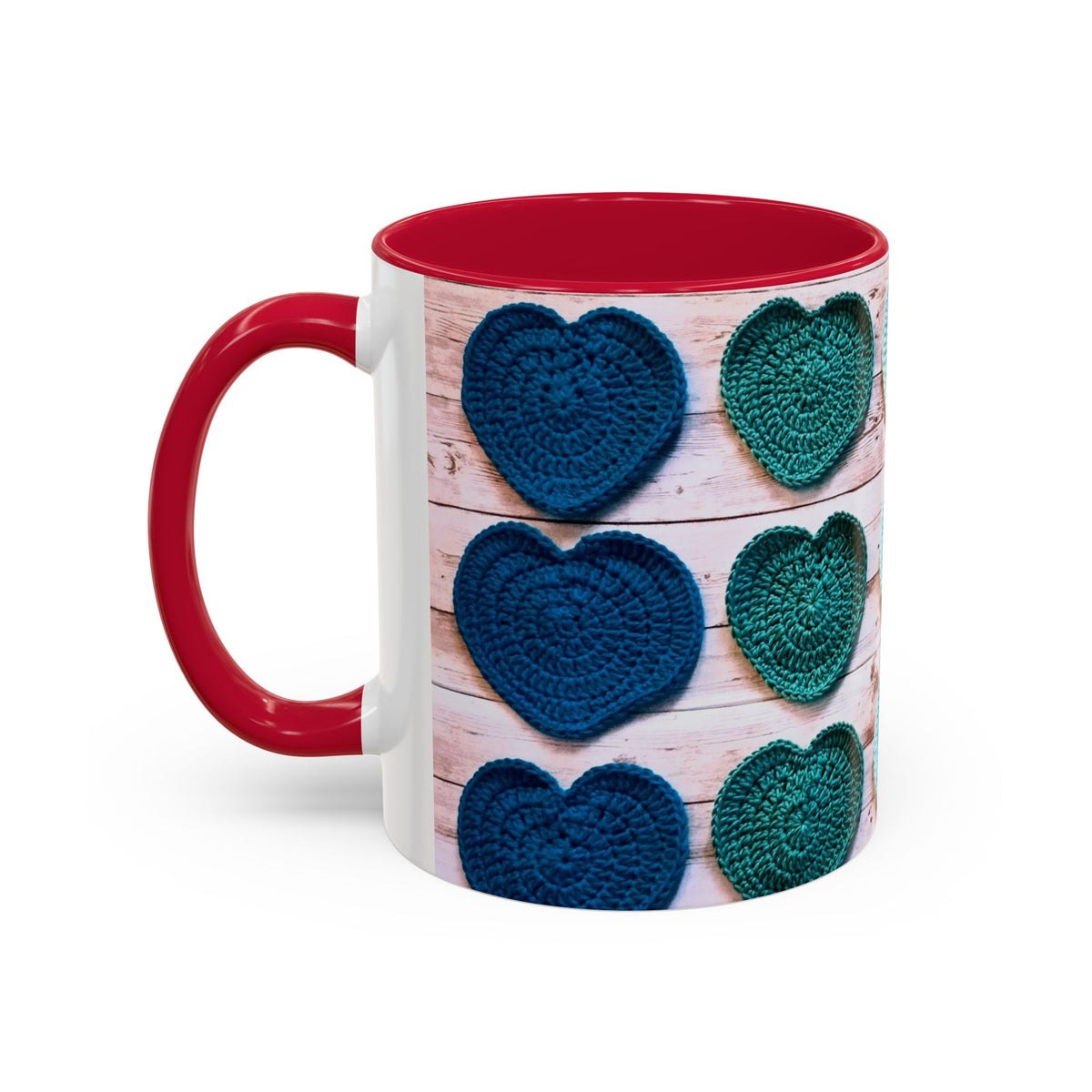 Blue Crochet Heart Mug — Colorful 11oz/15oz Ceramic Coffee Cup