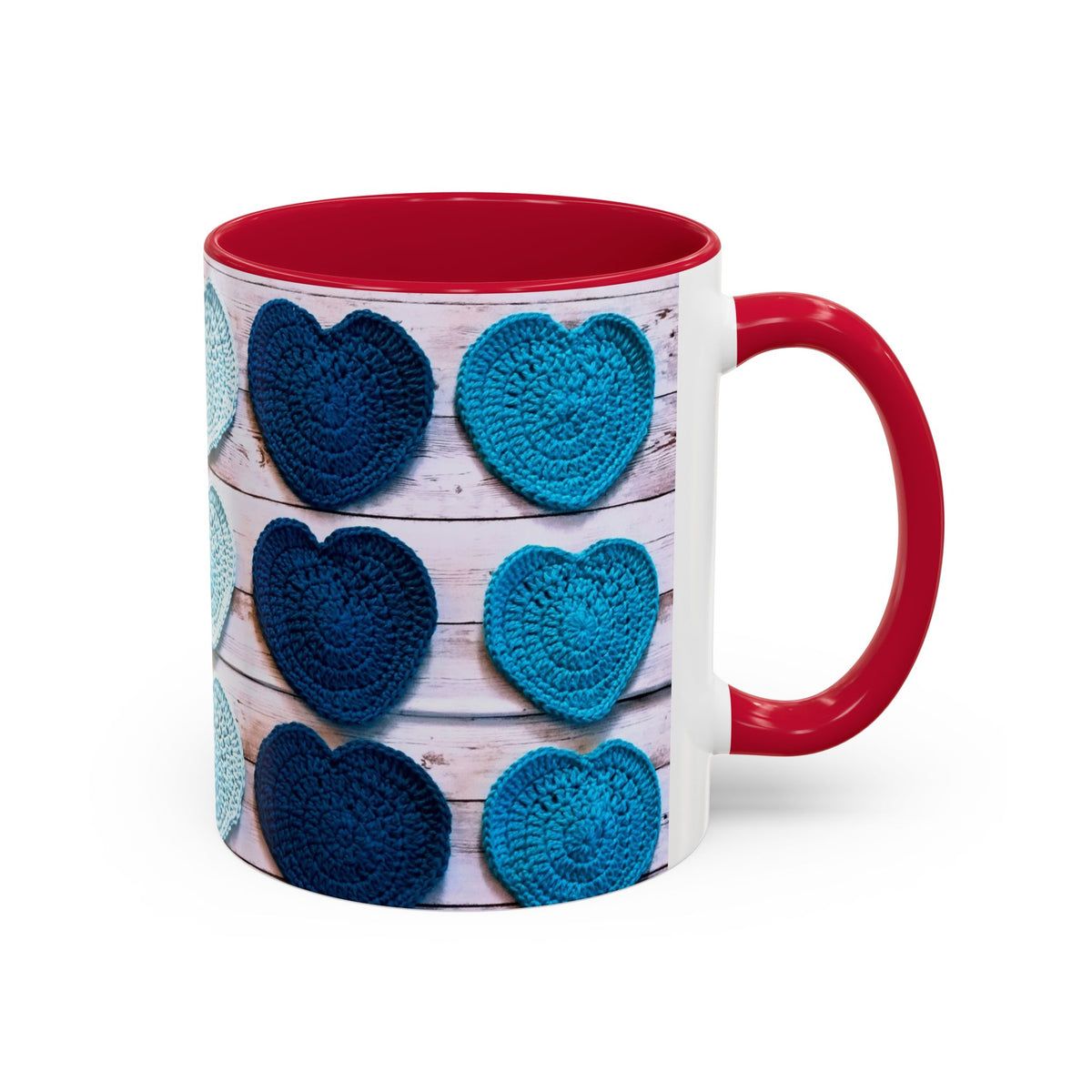 Blue Crochet Heart Mug — Colorful 11oz/15oz Ceramic Coffee Cup