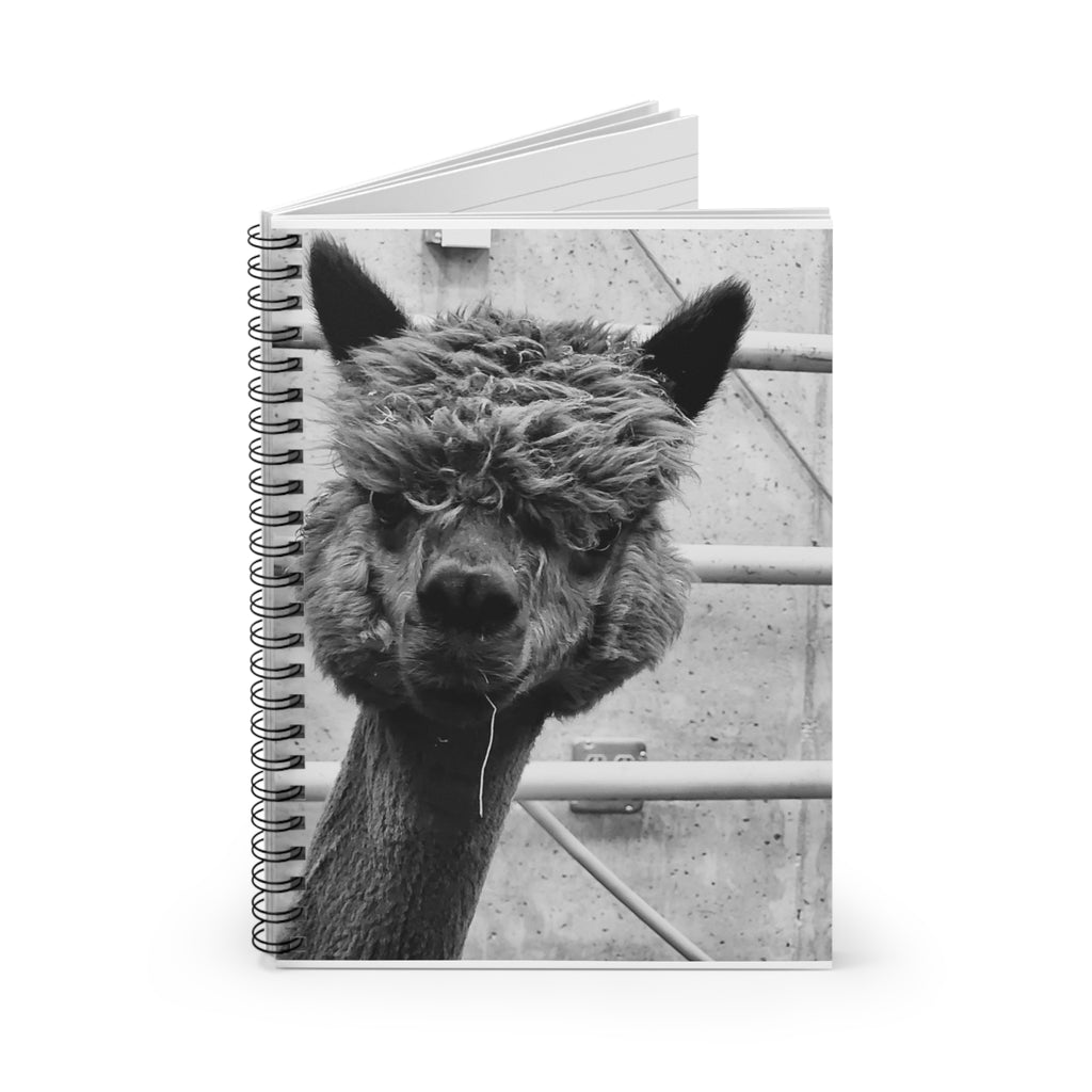 Alpaca Portrait Spiral Notebook — Black & White Cute Animal Journal