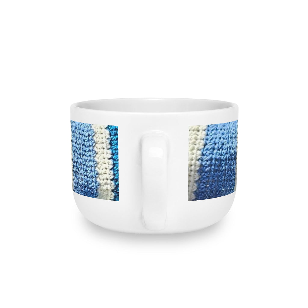 Blue Crochet Stripe Ceramic Latte Mug — 25oz Cozy Oversized Coffee Cup