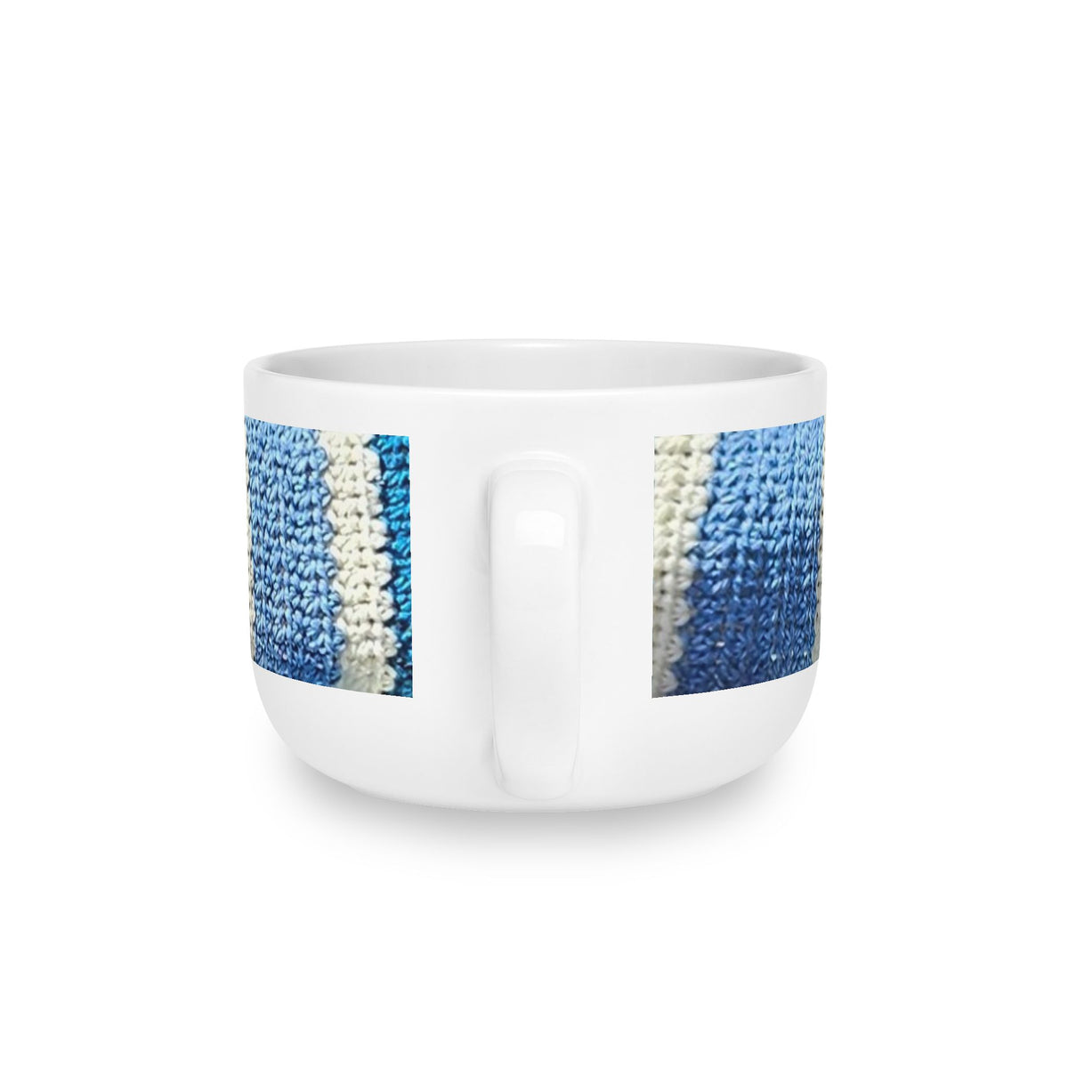 Blue Crochet Stripe Ceramic Latte Mug — 25oz Cozy Oversized Coffee Cup
