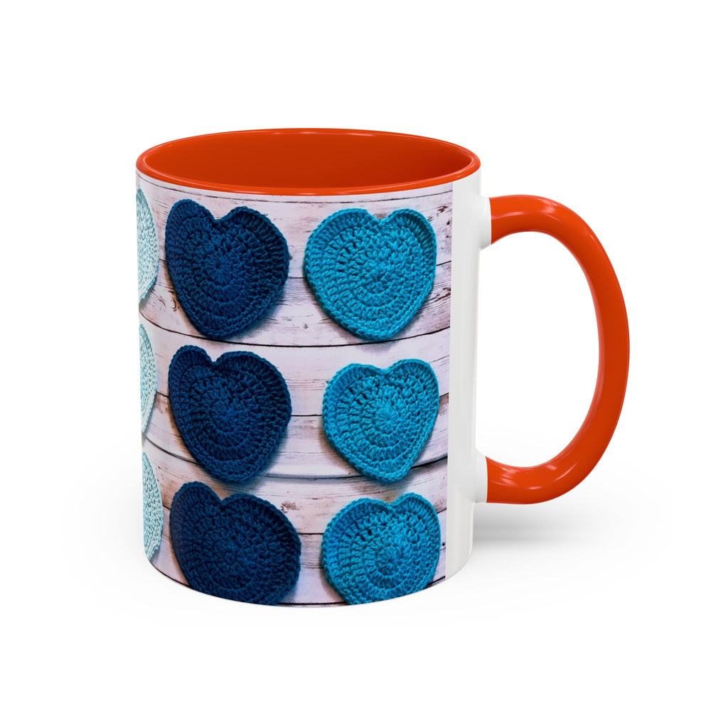Blue Crochet Heart Mug — Colorful 11oz/15oz Ceramic Coffee Cup