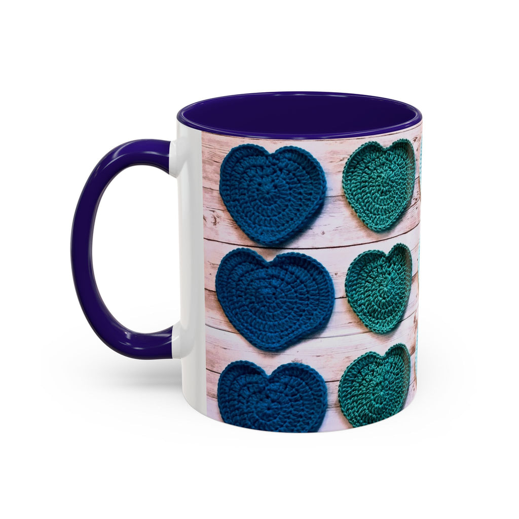 Blue Crochet Heart Mug — Colorful 11oz/15oz Ceramic Coffee Cup