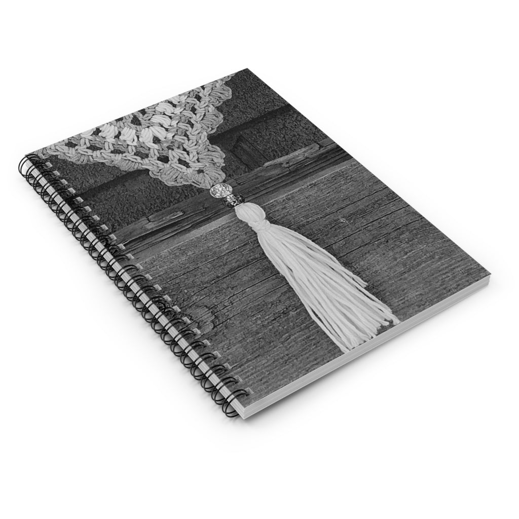 Boho Tassel Spiral Notebook — Rustic Crochet Cover, Ruled Journal for Notes & Sketches