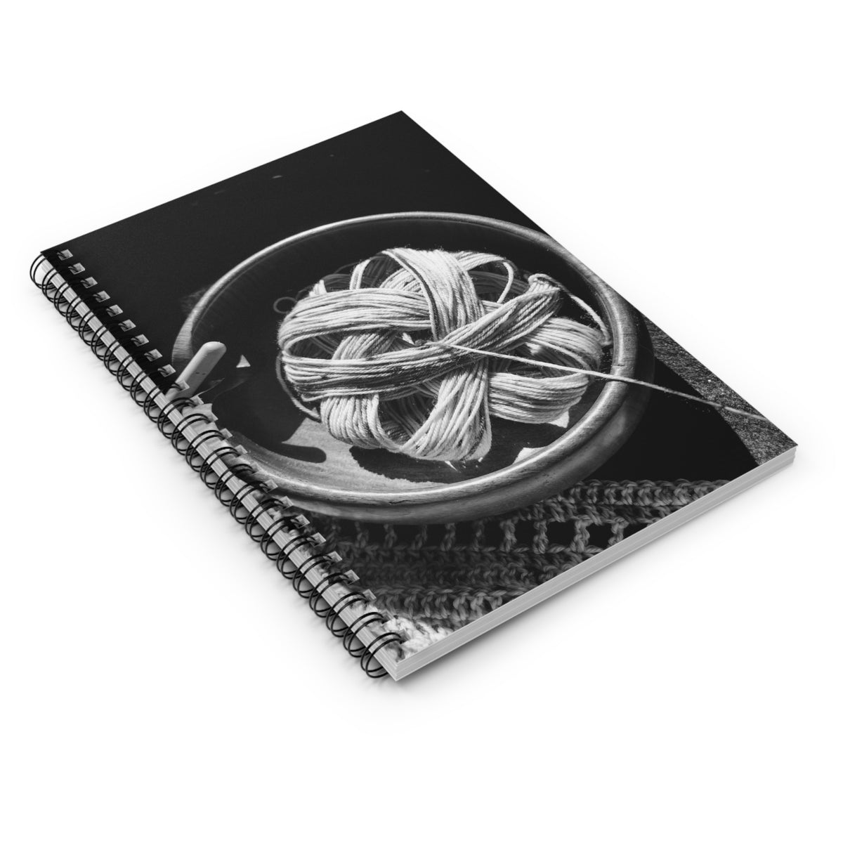 Black & White Yarn Bowl Spiral Notebook — Crochets Project Journal (Ruled)