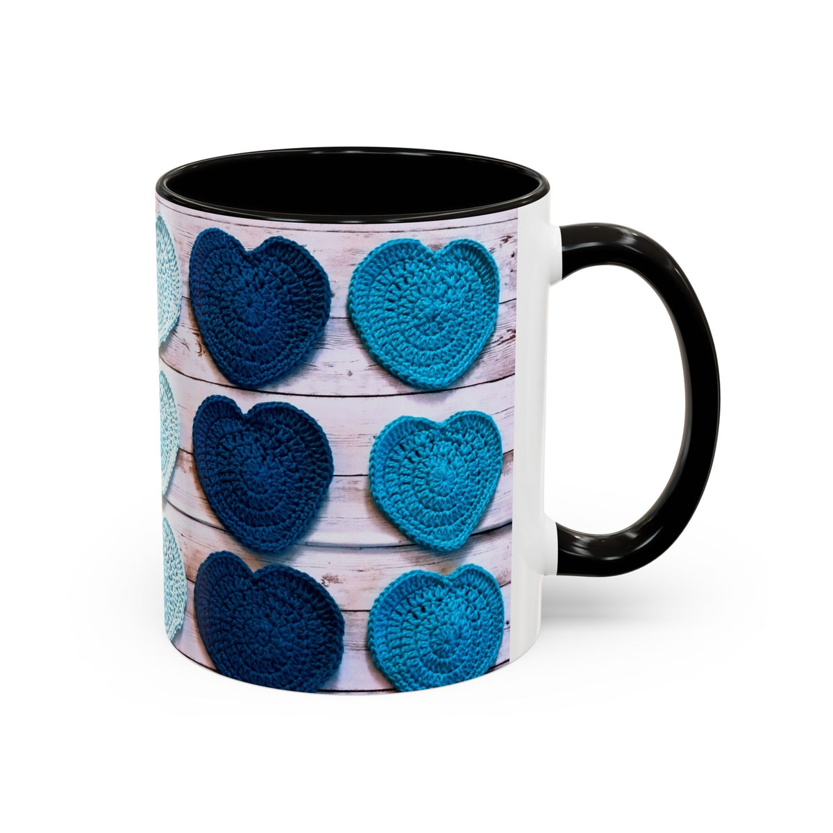 Blue Crochet Heart Mug — Colorful 11oz/15oz Ceramic Coffee Cup