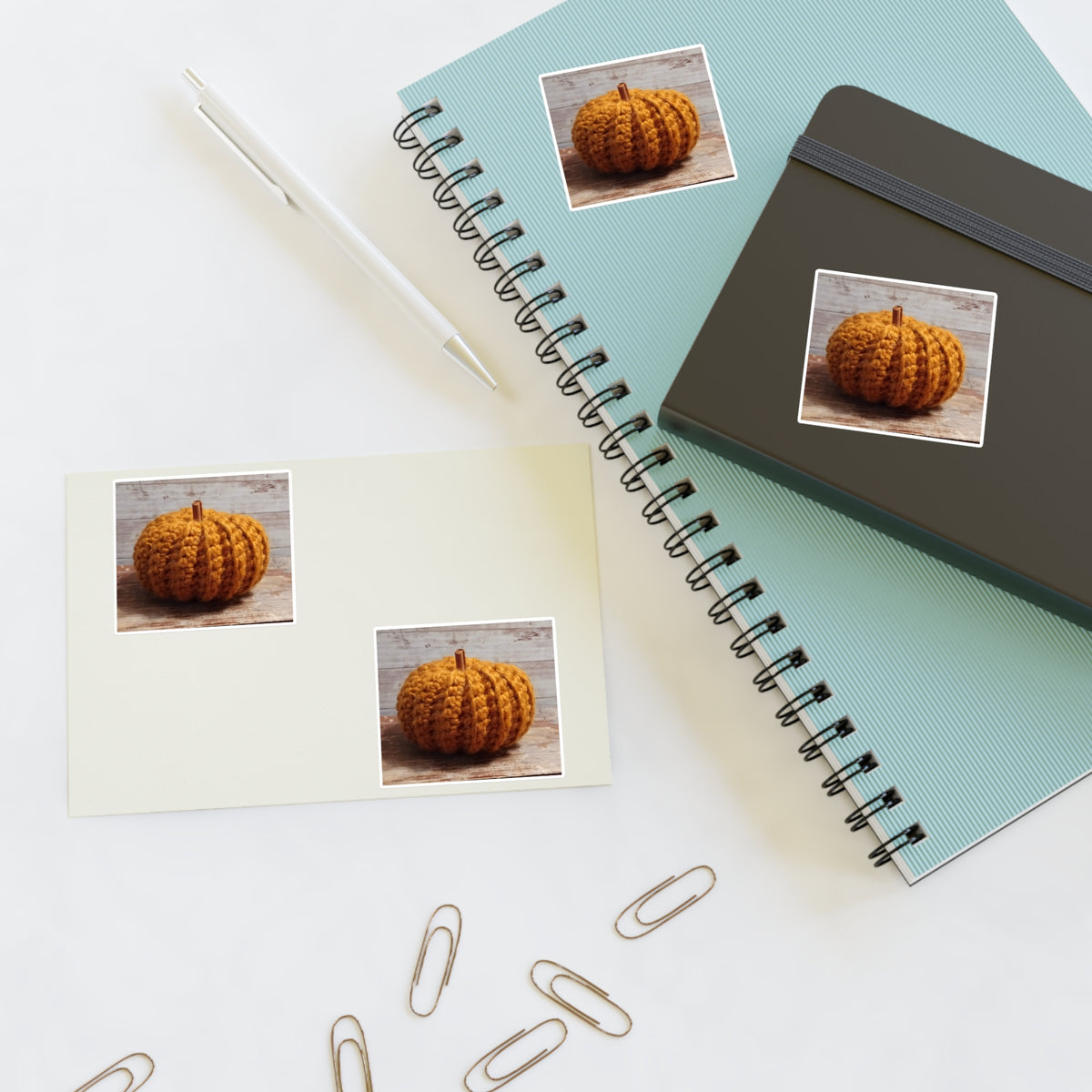 Crocheted Pumpkin Sticker Sheet — Autumn Craft Decor