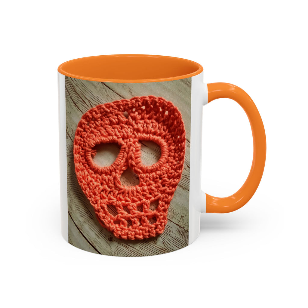 Crochet Skull Mug — Colorful 11oz/15oz Coffee Cup (Orange Day of the Dead Vibe)