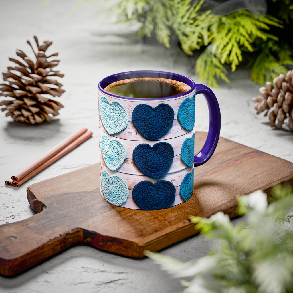 Blue Crochet Heart Mug — Colorful 11oz/15oz Ceramic Coffee Cup