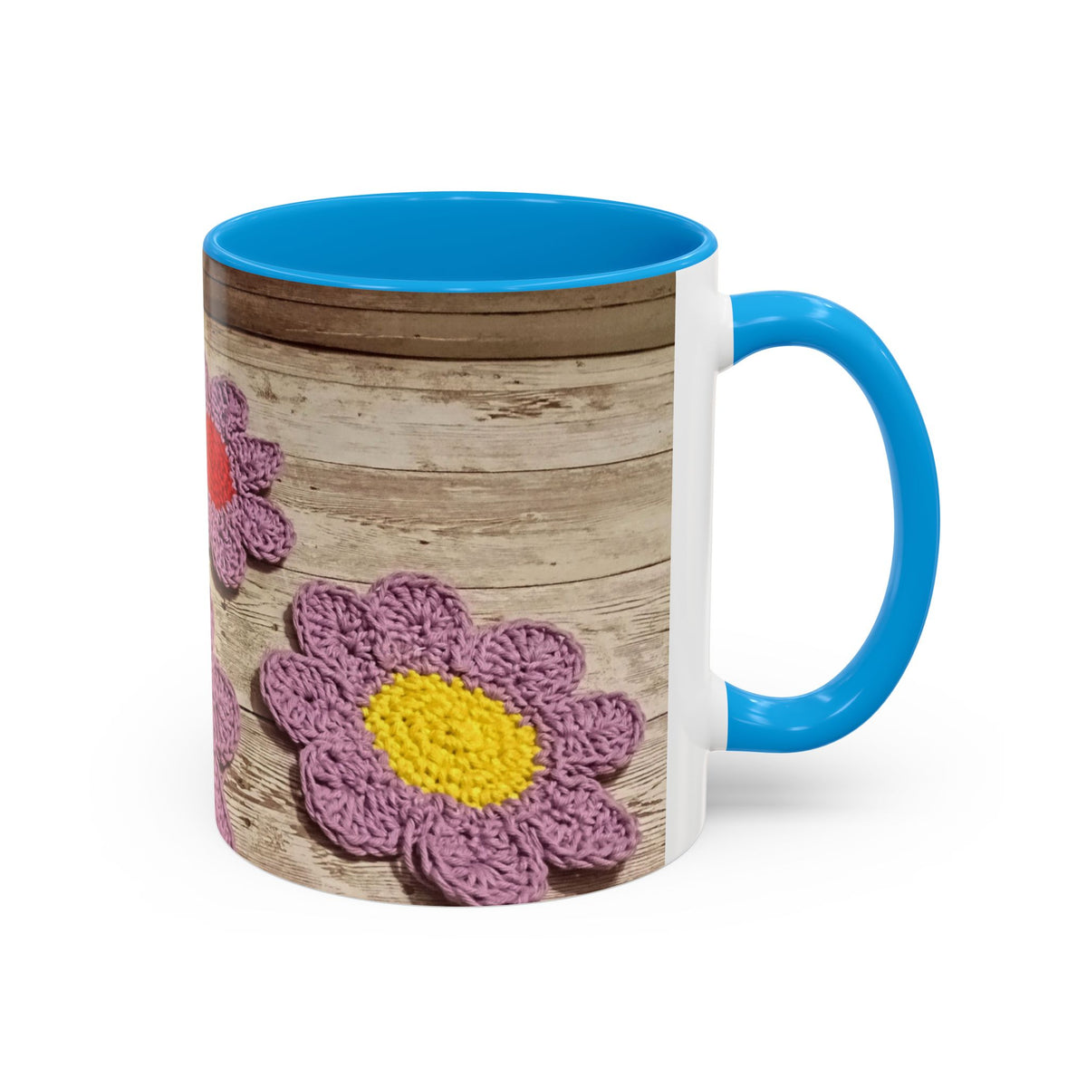 Crochet Flower Mug — Colorful Handmade Floral 11oz/15oz Coffee Cup