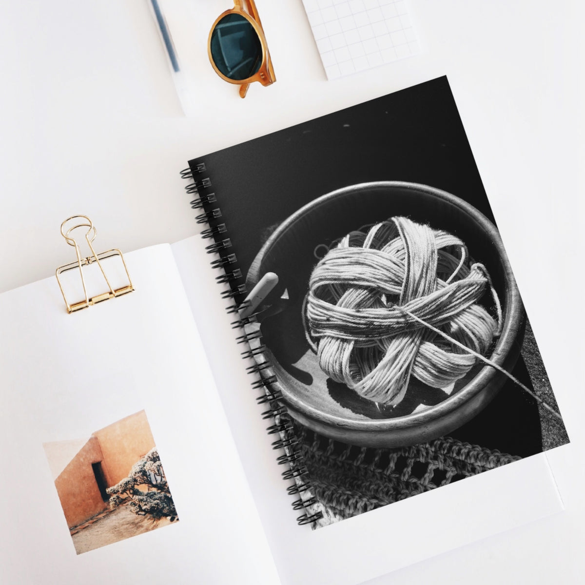 Black & White Yarn Bowl Spiral Notebook — Crochets Project Journal (Ruled)