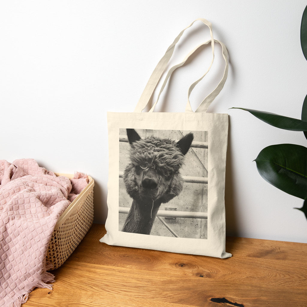 Alpaca Photo Canvas Tote Bag – Vintage Black & White Alpaca LlamaTote