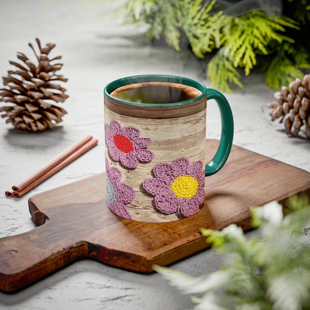 Crochet Flower Mug — Colorful Handmade Floral 11oz/15oz Coffee Cup