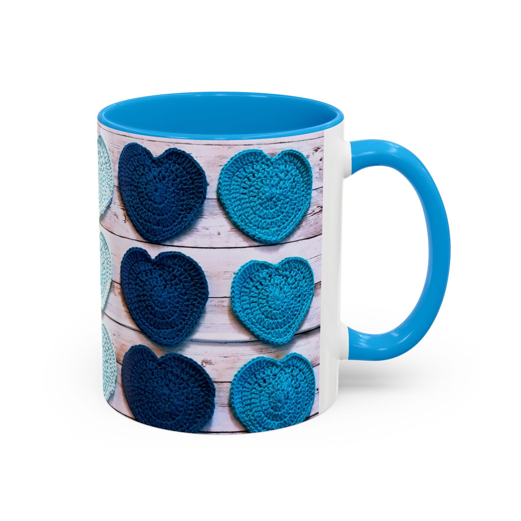 Blue Crochet Heart Mug — Colorful 11oz/15oz Ceramic Coffee Cup