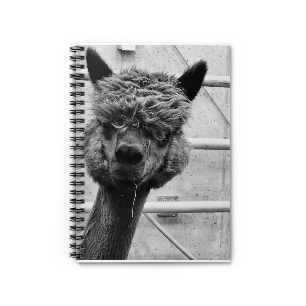 Alpaca Portrait Spiral Notebook — Black & White Cute Animal Journal