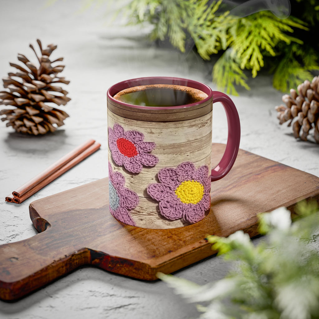 Crochet Flower Mug — Colorful Handmade Floral 11oz/15oz Coffee Cup