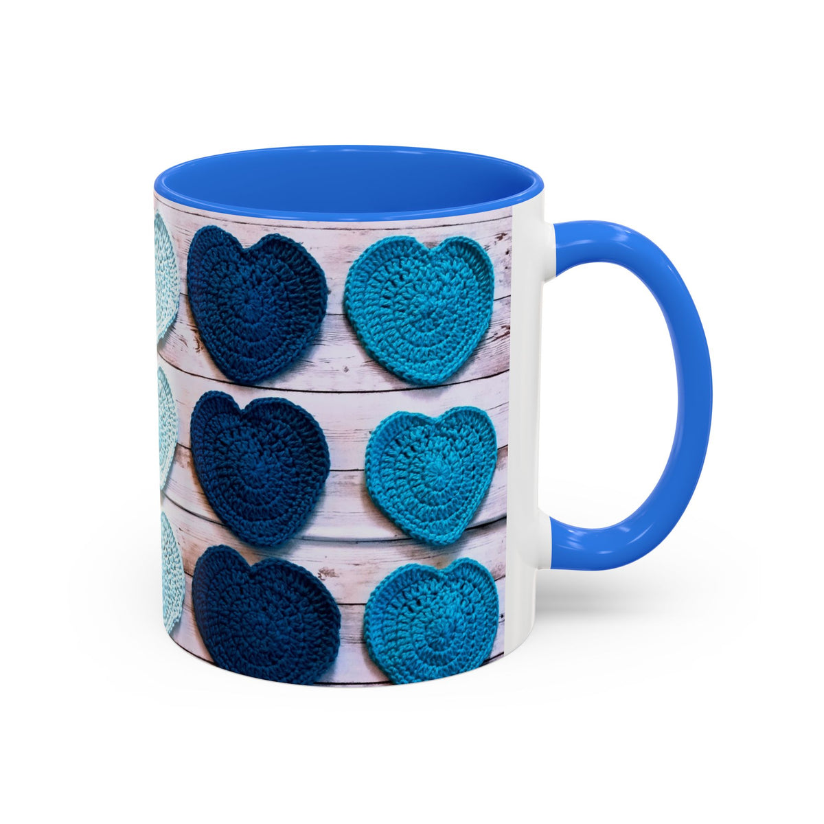 Blue Crochet Heart Mug — Colorful 11oz/15oz Ceramic Coffee Cup