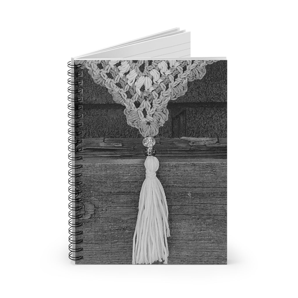 Boho Tassel Spiral Notebook — Rustic Crochet Cover, Ruled Journal for Notes & Sketches