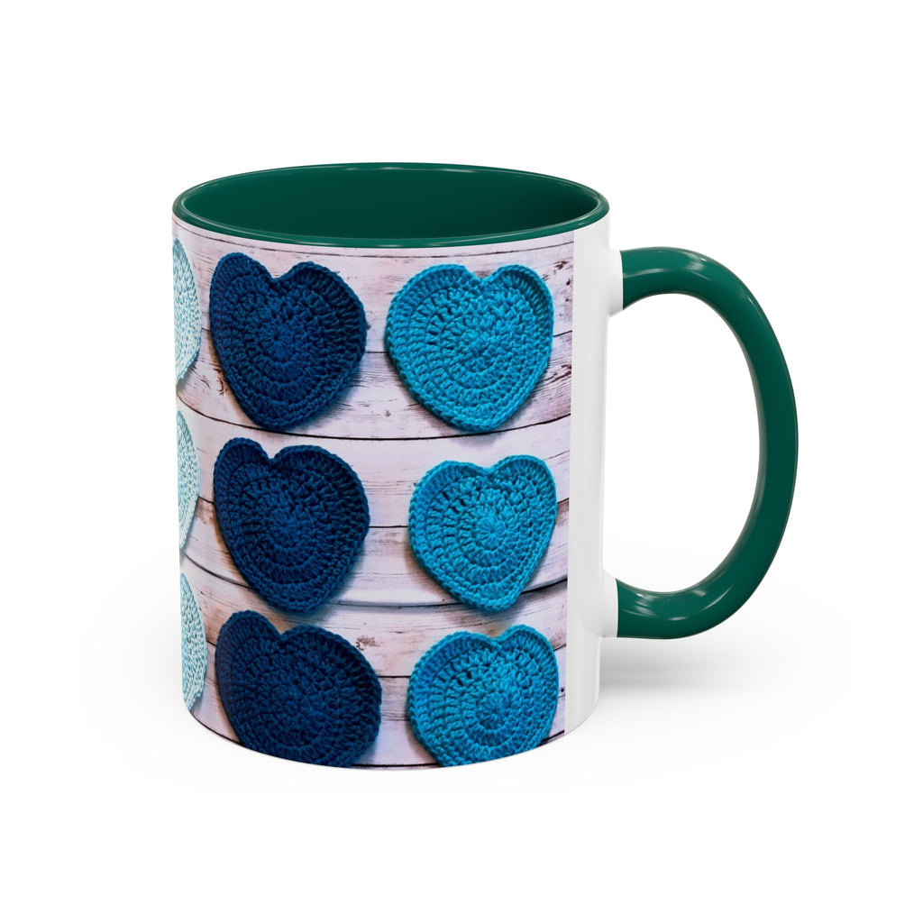 Blue Crochet Heart Mug — Colorful 11oz/15oz Ceramic Coffee Cup
