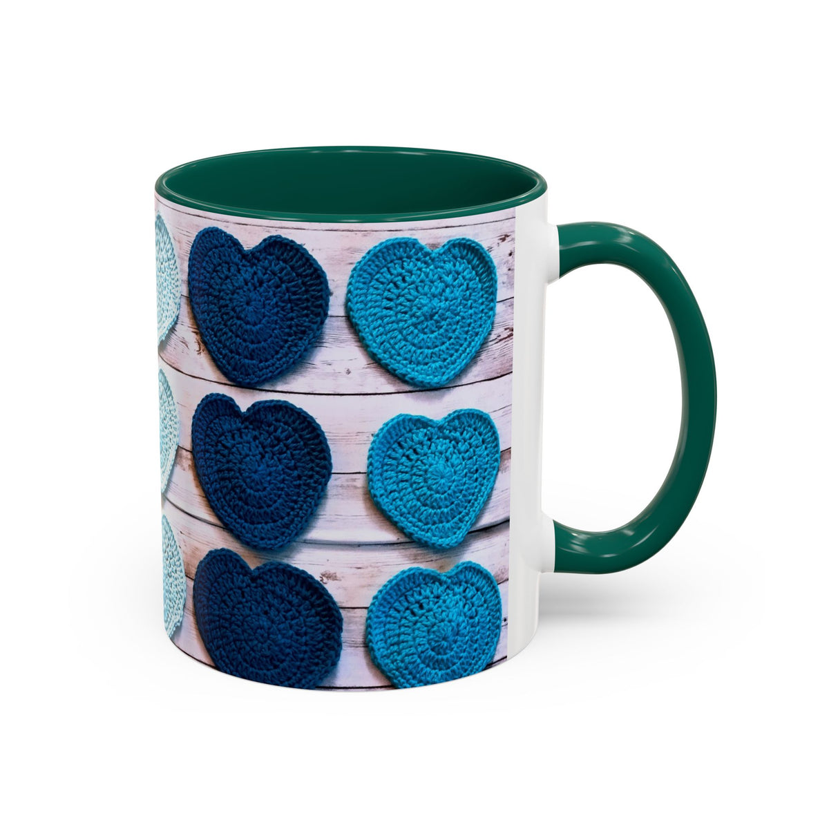Blue Crochet Heart Mug — Colorful 11oz/15oz Ceramic Coffee Cup