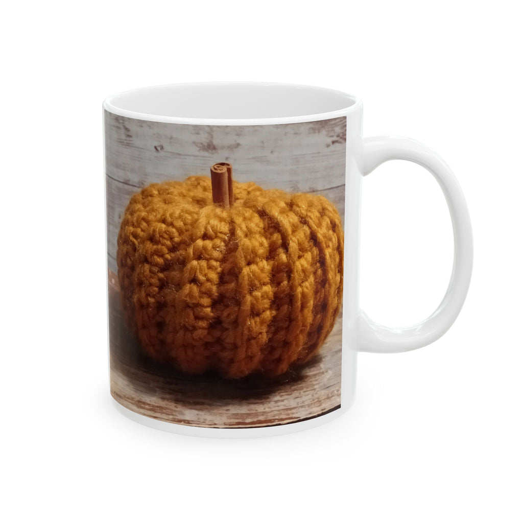 Crochet Pumpkin Mug | Ceramic Coffee Cup, Autumn Farmhouse Decor