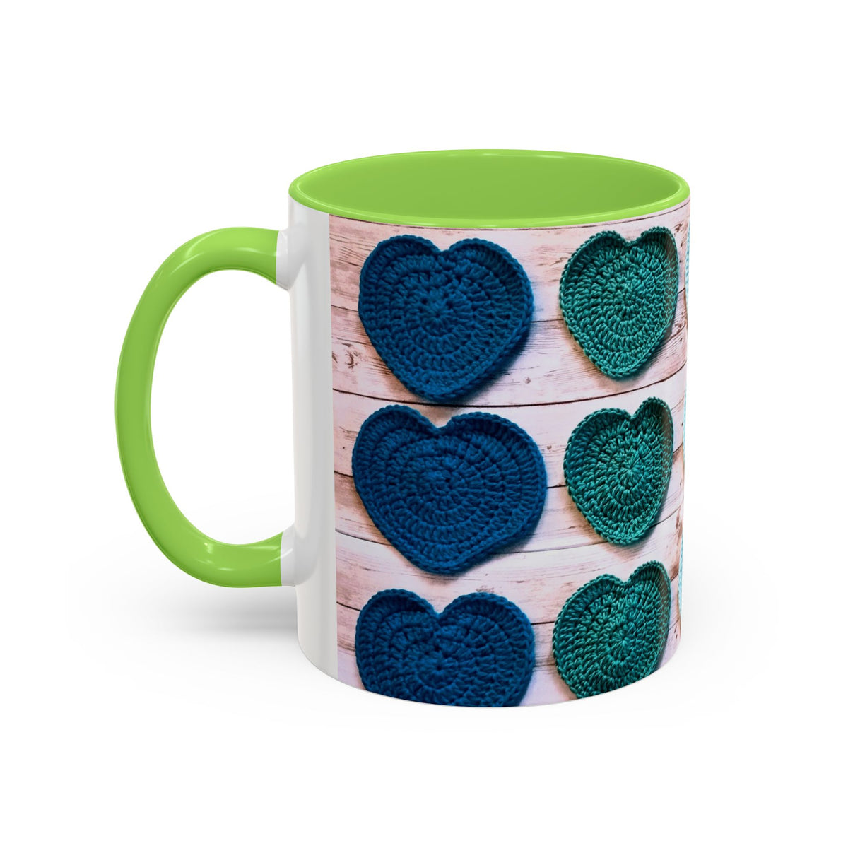 Blue Crochet Heart Mug — Colorful 11oz/15oz Ceramic Coffee Cup
