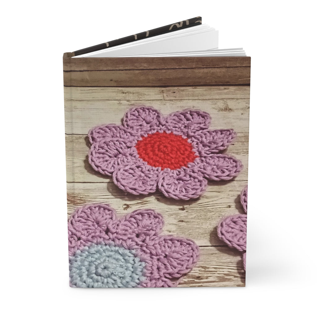 Crochet Flower Hardcover Journal — Lined Notebook with Pink Daisy Design