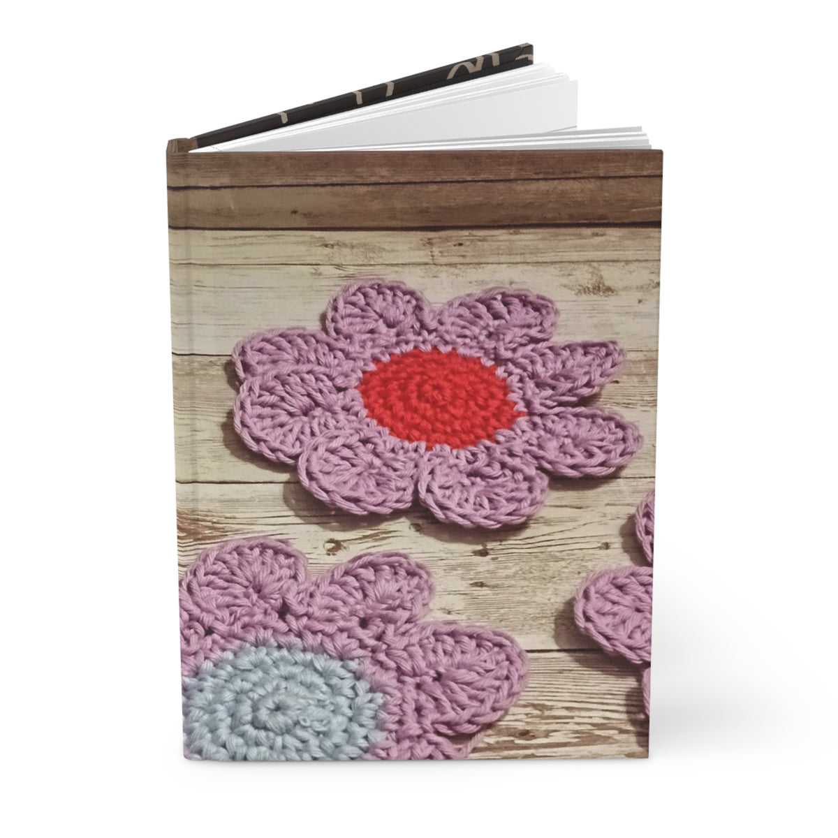 Crochet Flower Hardcover Journal — Lined Notebook with Pink Daisy Design